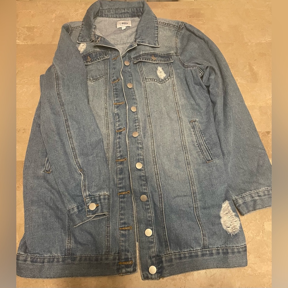 CISONO Long distressed denim jacket - Large